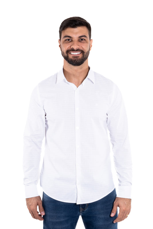 Camisa ML Slim Branca Texturizada