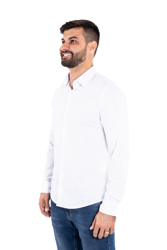 Camisa ML Slim Branca Texturizada