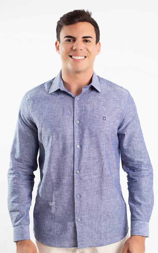 Camisa ML Linho Azul Jeans